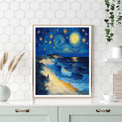 Vincent Van Gogh Inspired Starry Night Beach paint by color