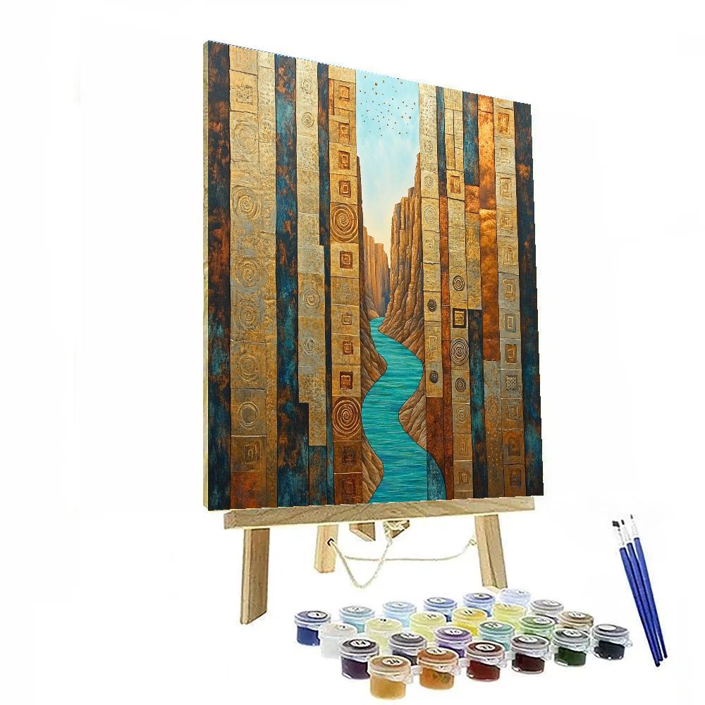 Gustav Klimt Inspired Abstract Golden Canyon Walls Numbered painting kits