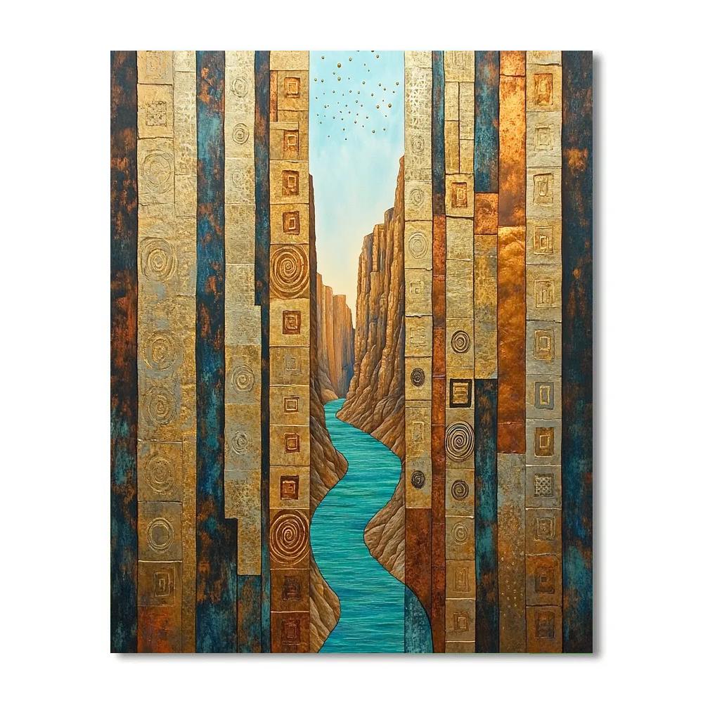 Gustav Klimt Inspired Abstract Golden Canyon Walls Numbered painting kits