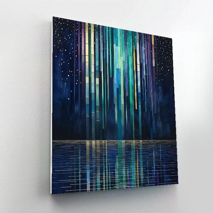 Gustav Klimt Inspired Golden Aurora Over Lake paint by number