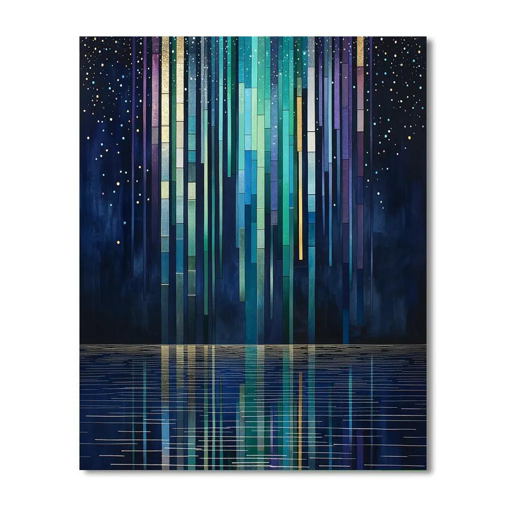 Gustav Klimt Inspired Golden Aurora Over Lake paint by number