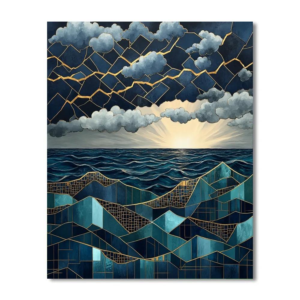 Gustav Klimt Inspired Golden Storm Over Sea DIY paint by numbers