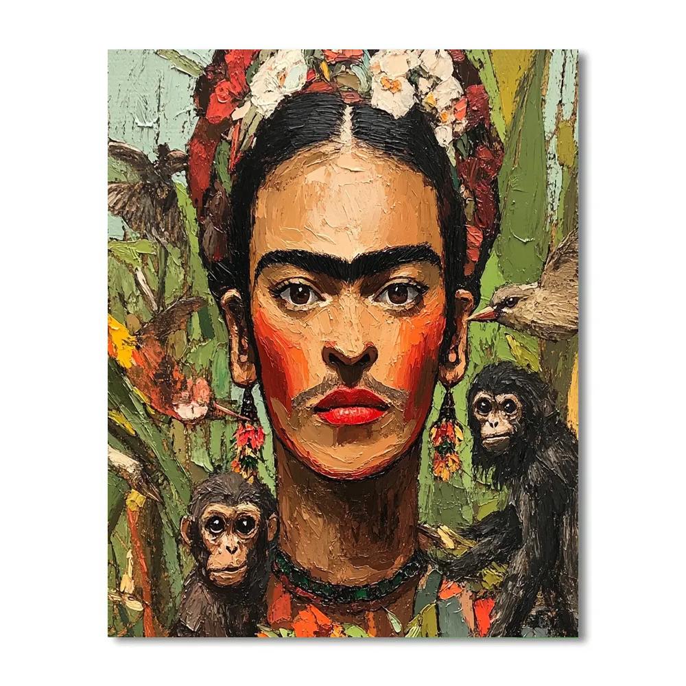 Frida Kahlo Inspired Self Portrait With Animals paint by numbers
