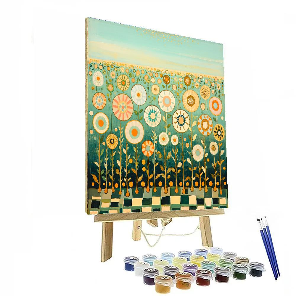 Gustav Klimt Inspired Ornamental Sunlit Meadow paint by numbers