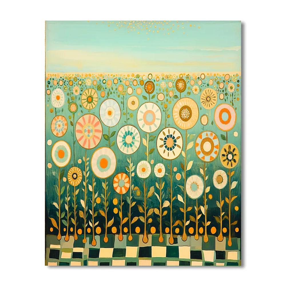 Gustav Klimt Inspired Ornamental Sunlit Meadow paint by numbers