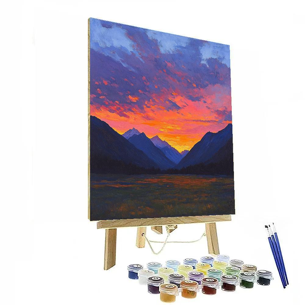 William Turner Inspired Sunset Over Mountains paint by numbers