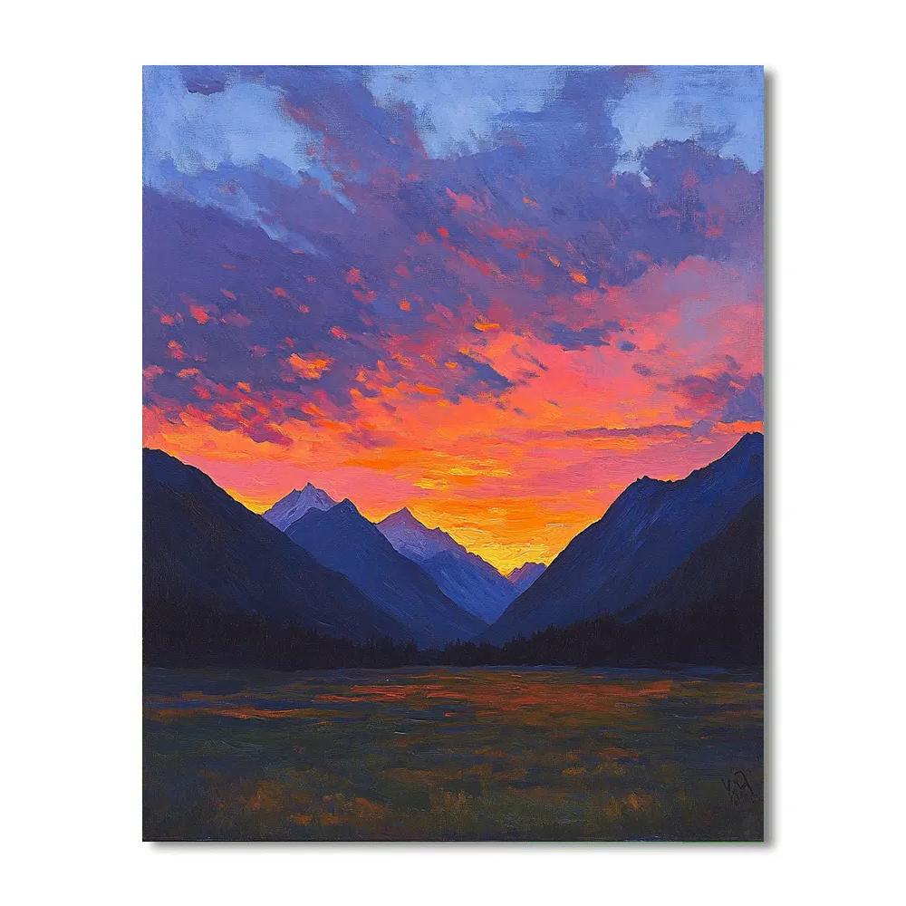 William Turner Inspired Sunset Over Mountains paint by numbers