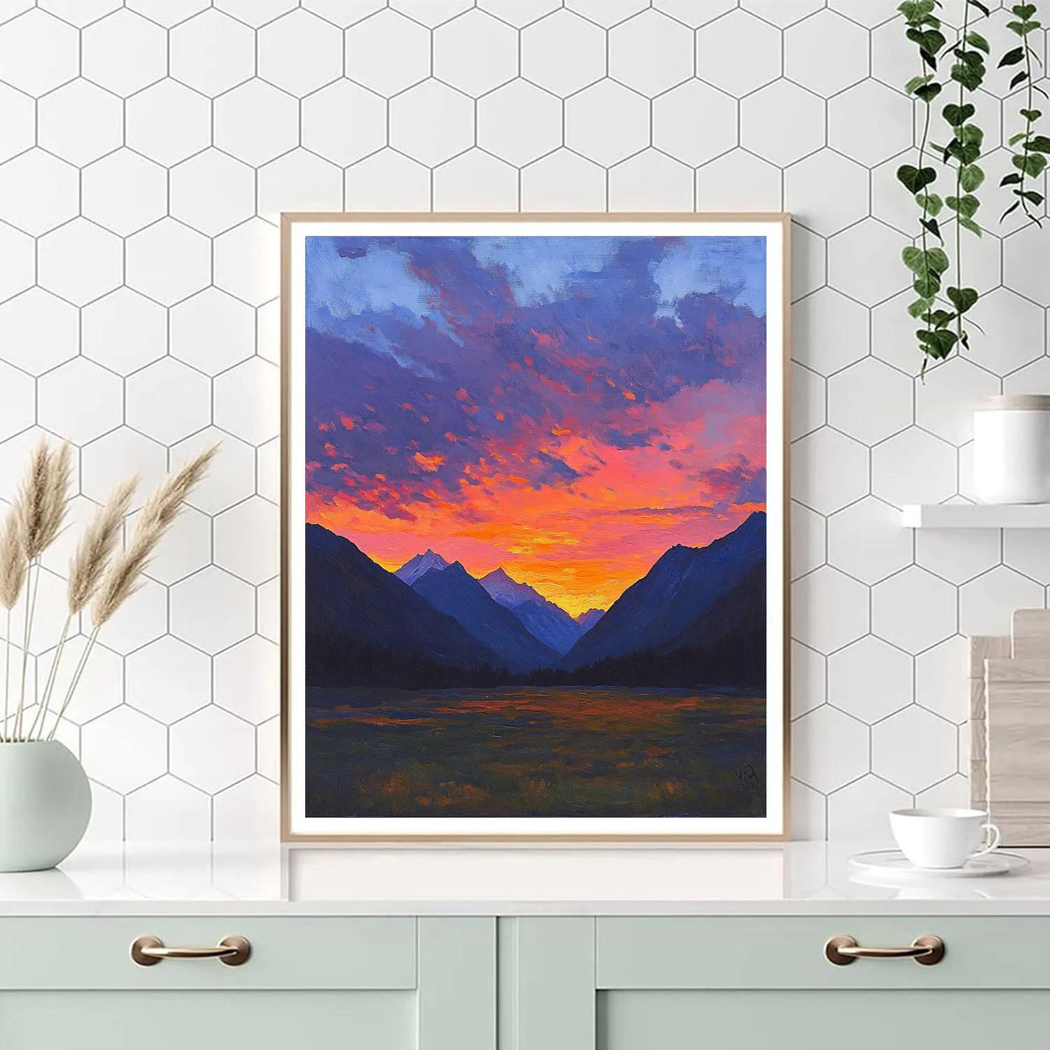 William Turner Inspired Sunset Over Mountains paint by numbers