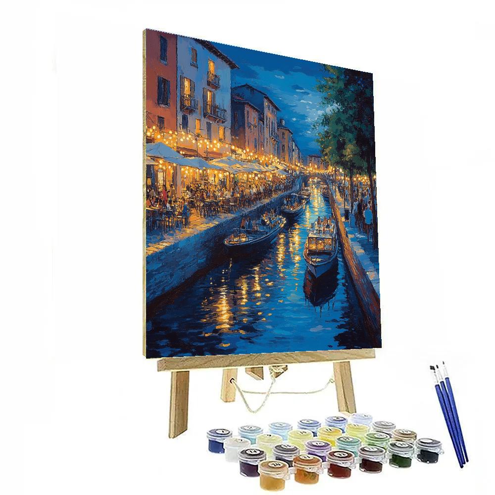 Evening Canal Cruise In Navigli District Milan Italy Numbered painting kits