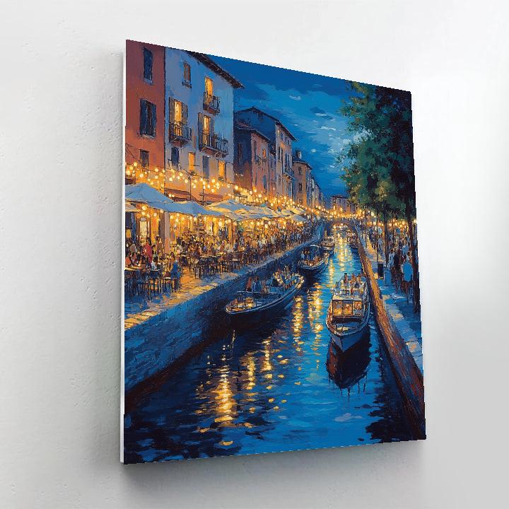 Evening Canal Cruise In Navigli District Milan Italy Numbered painting kits