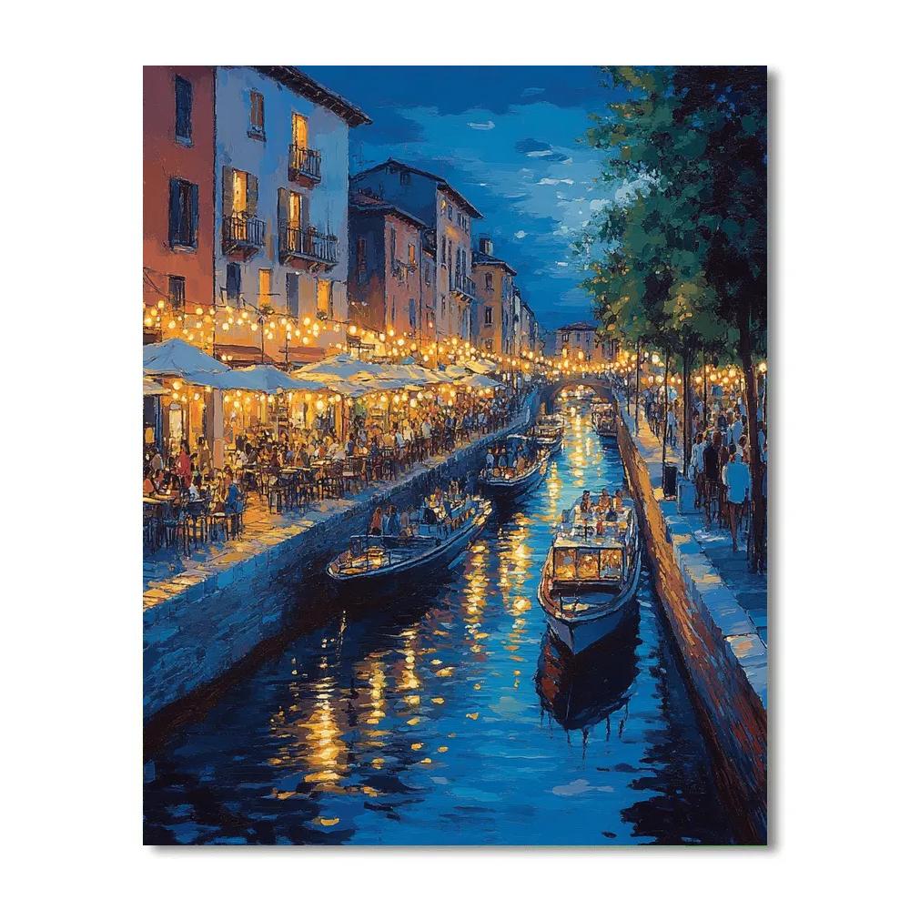 Evening Canal Cruise In Navigli District Milan Italy Numbered painting kits