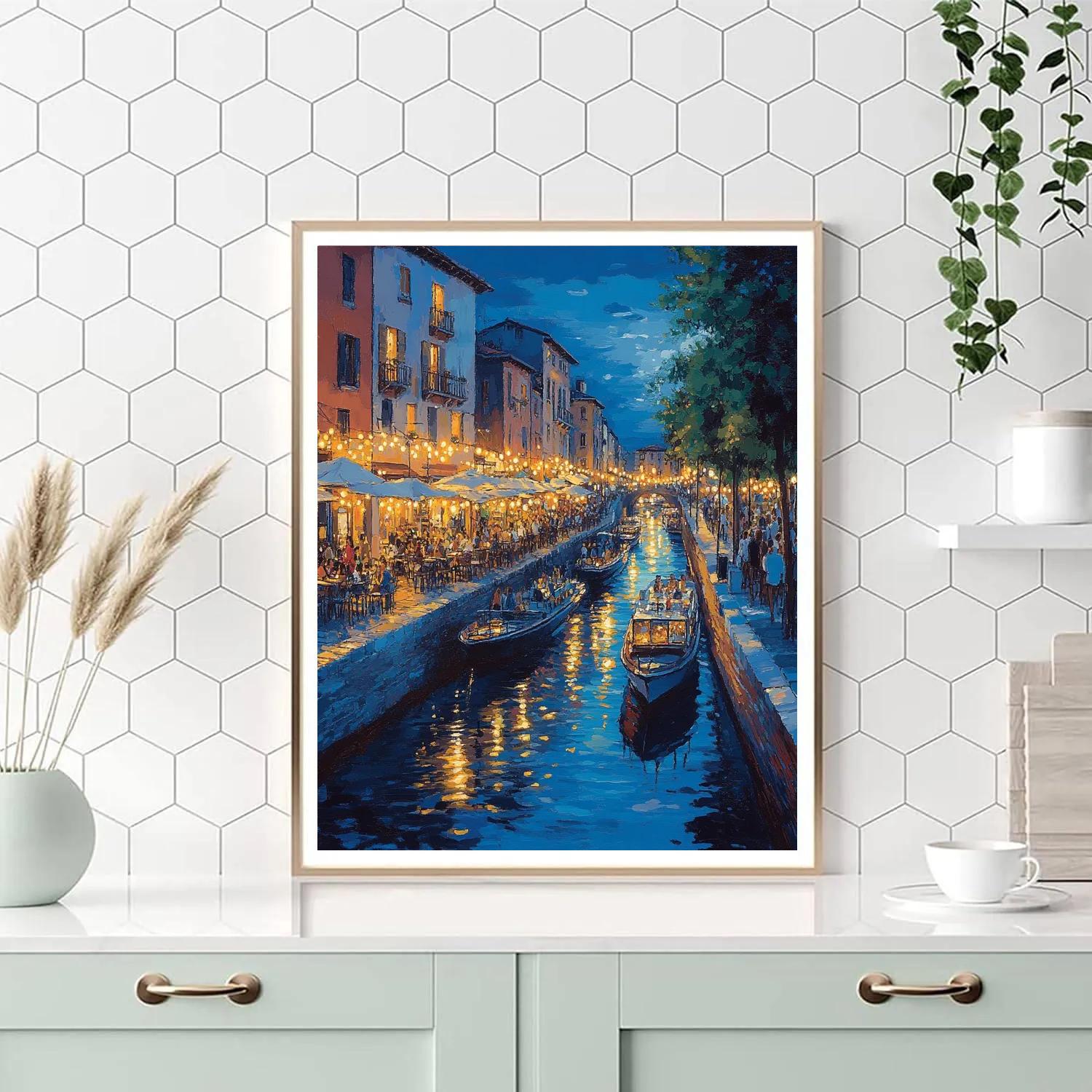 Evening Canal Cruise In Navigli District Milan Italy Numbered painting kits