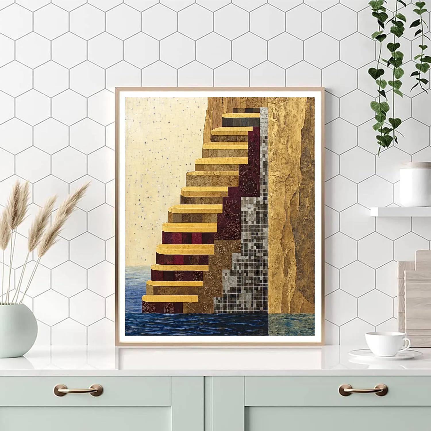 Gustav Klimt Inspired Golden Cliffside Terraces Paint by numbers kits