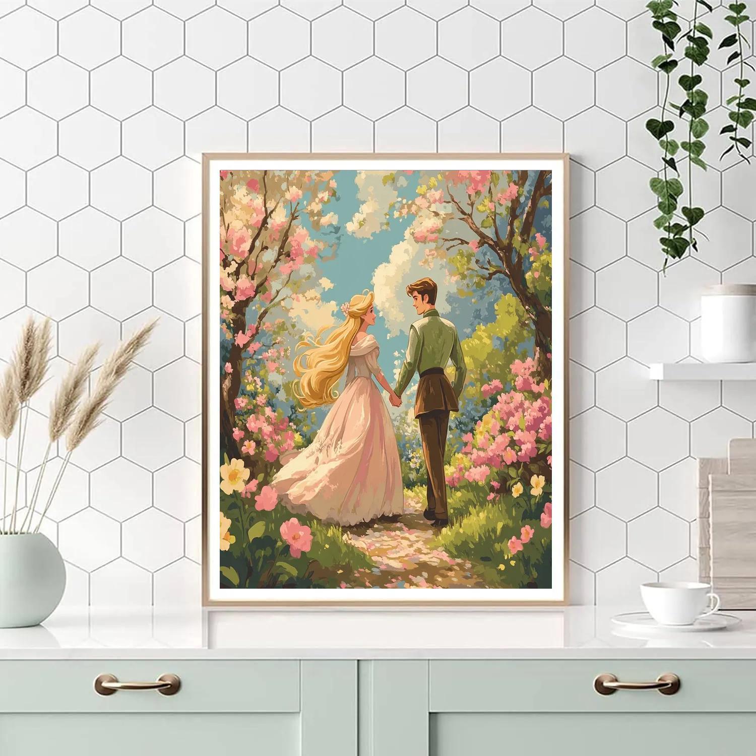 Aurora And Prince Philip’s Spring Garden Walk Disney Inspired Painting by numbers kit