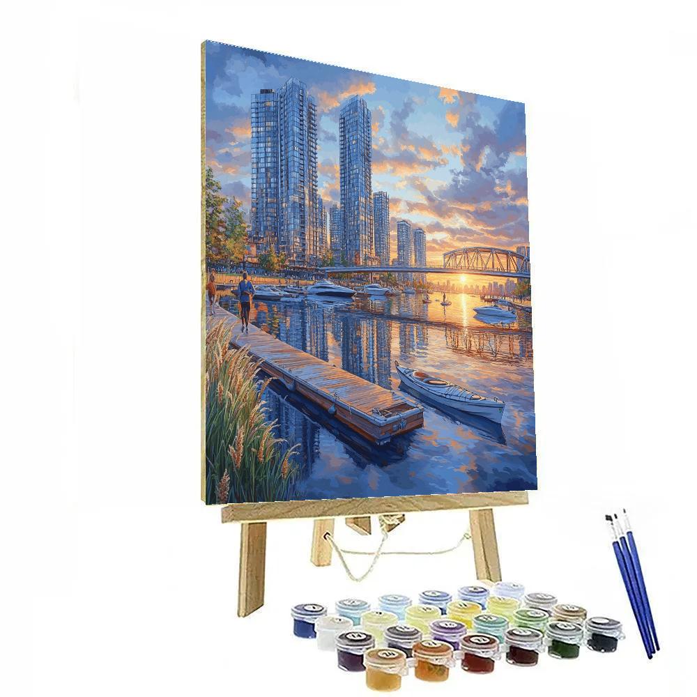 Skyline Reflection At False Creek Yaletown Vancouver Canada Paint by numbers kits