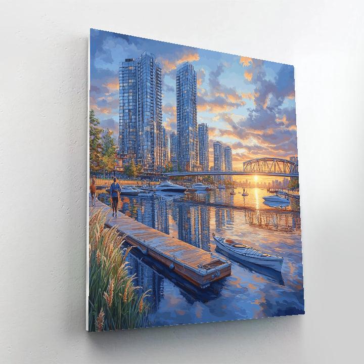 Skyline Reflection At False Creek Yaletown Vancouver Canada Paint by numbers kits