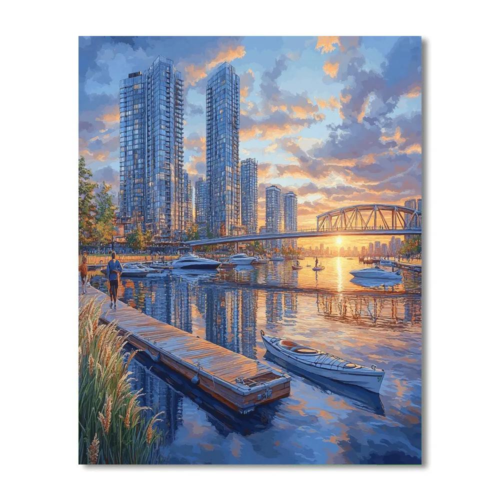 Skyline Reflection At False Creek Yaletown Vancouver Canada Paint by numbers kits