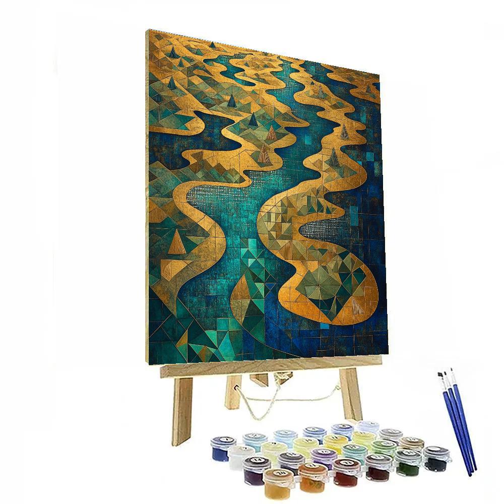 Gustav Klimt Inspired Golden River Delta Patterns Numbered painting kits