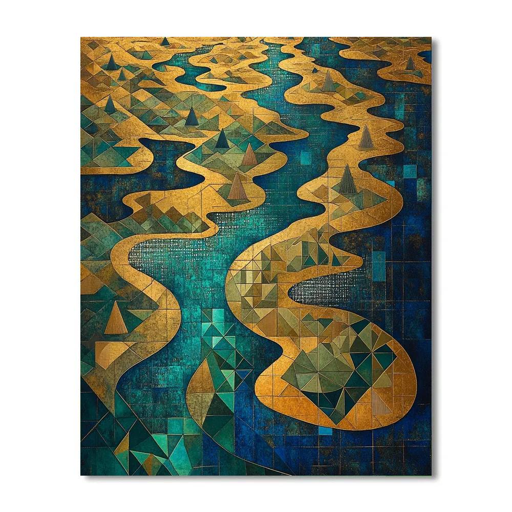 Gustav Klimt Inspired Golden River Delta Patterns Numbered painting kits