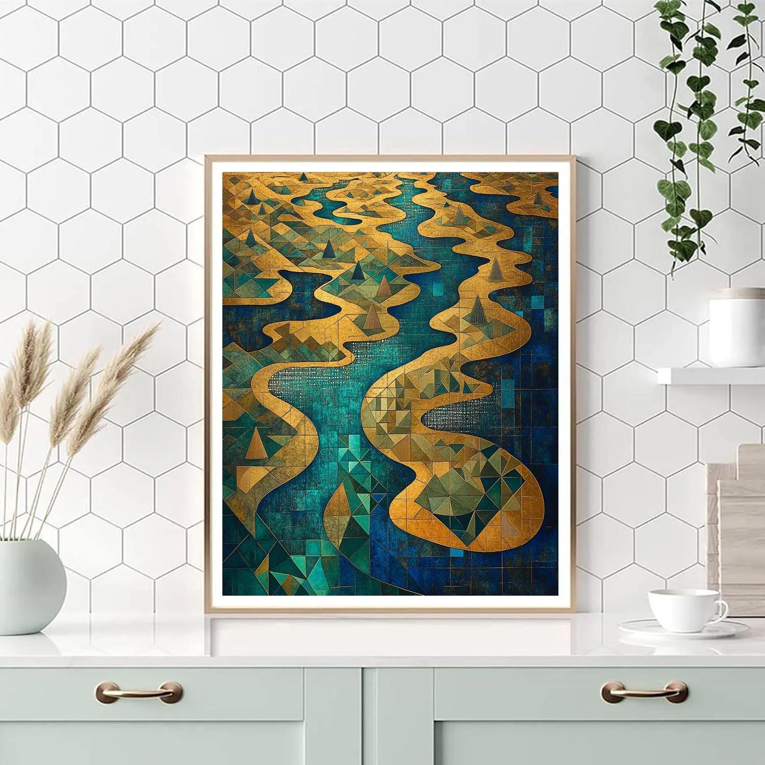 Gustav Klimt Inspired Golden River Delta Patterns Numbered painting kits