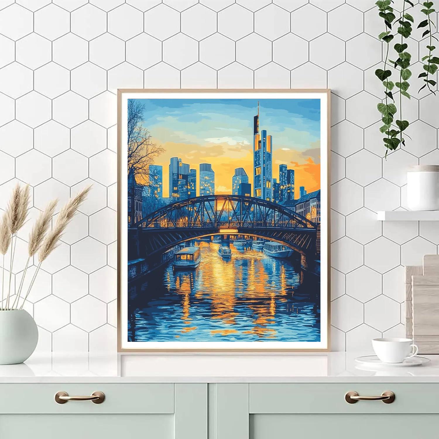 Riverside Skyline Of Frankfurt From Eisener Steg Frankfurt Germany paint by number