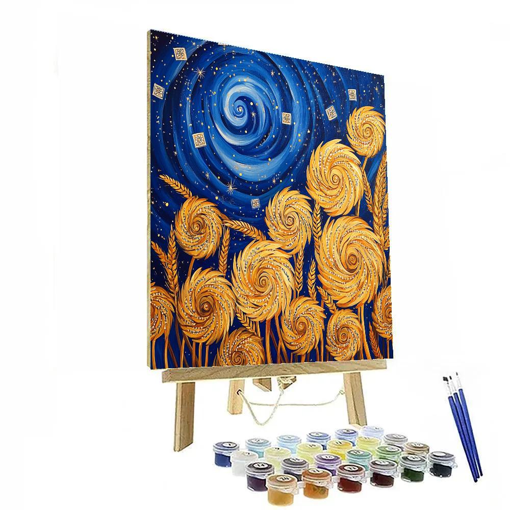 Gustav Klimt Inspired Celestial Wheat Spirals paint by number