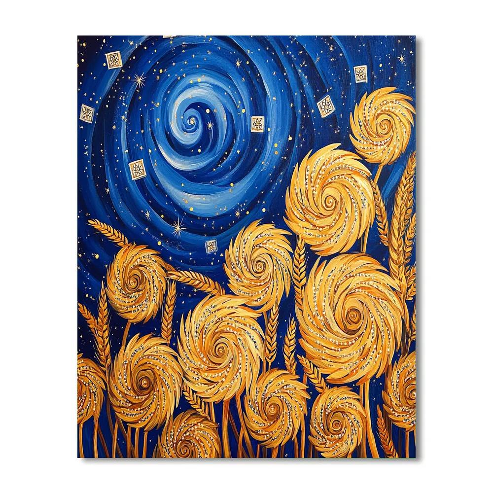 Gustav Klimt Inspired Celestial Wheat Spirals paint by number