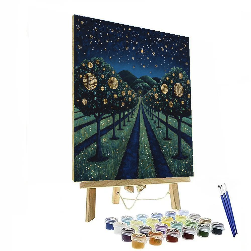 Gustav Klimt Inspired Celestial Orchard Nightfall painting number kit