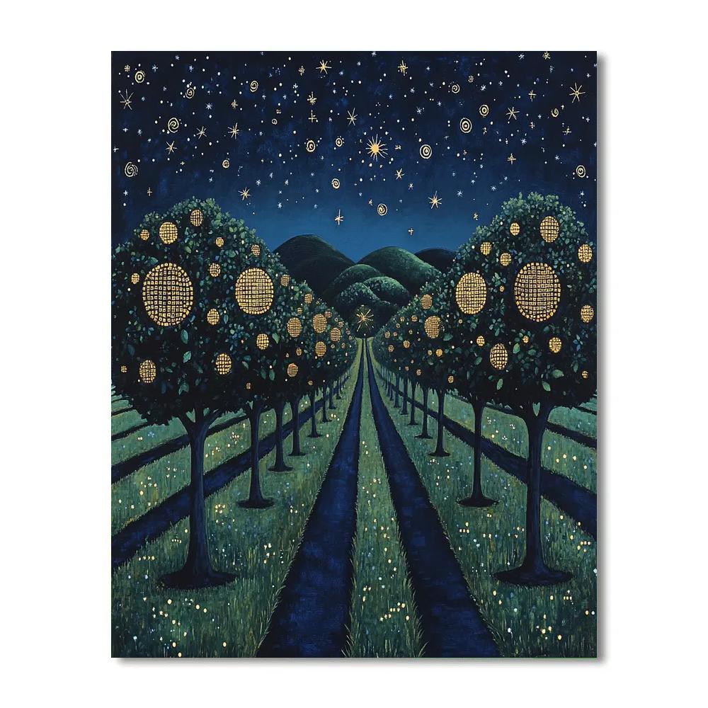 Gustav Klimt Inspired Celestial Orchard Nightfall painting number kit