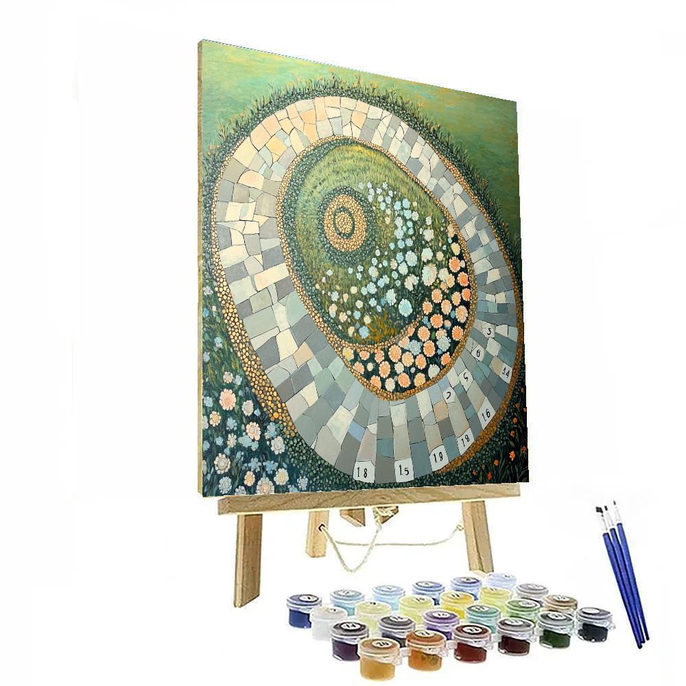 Gustav Klimt Inspired Golden Spiral Garden Path paint by number