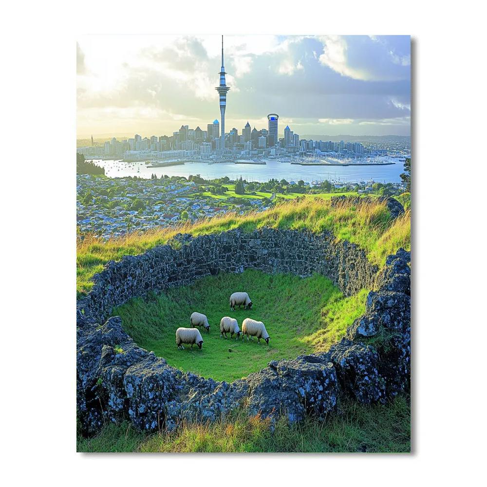 City View From Mount Eden Crater Rim Auckland New Zealand Number painting