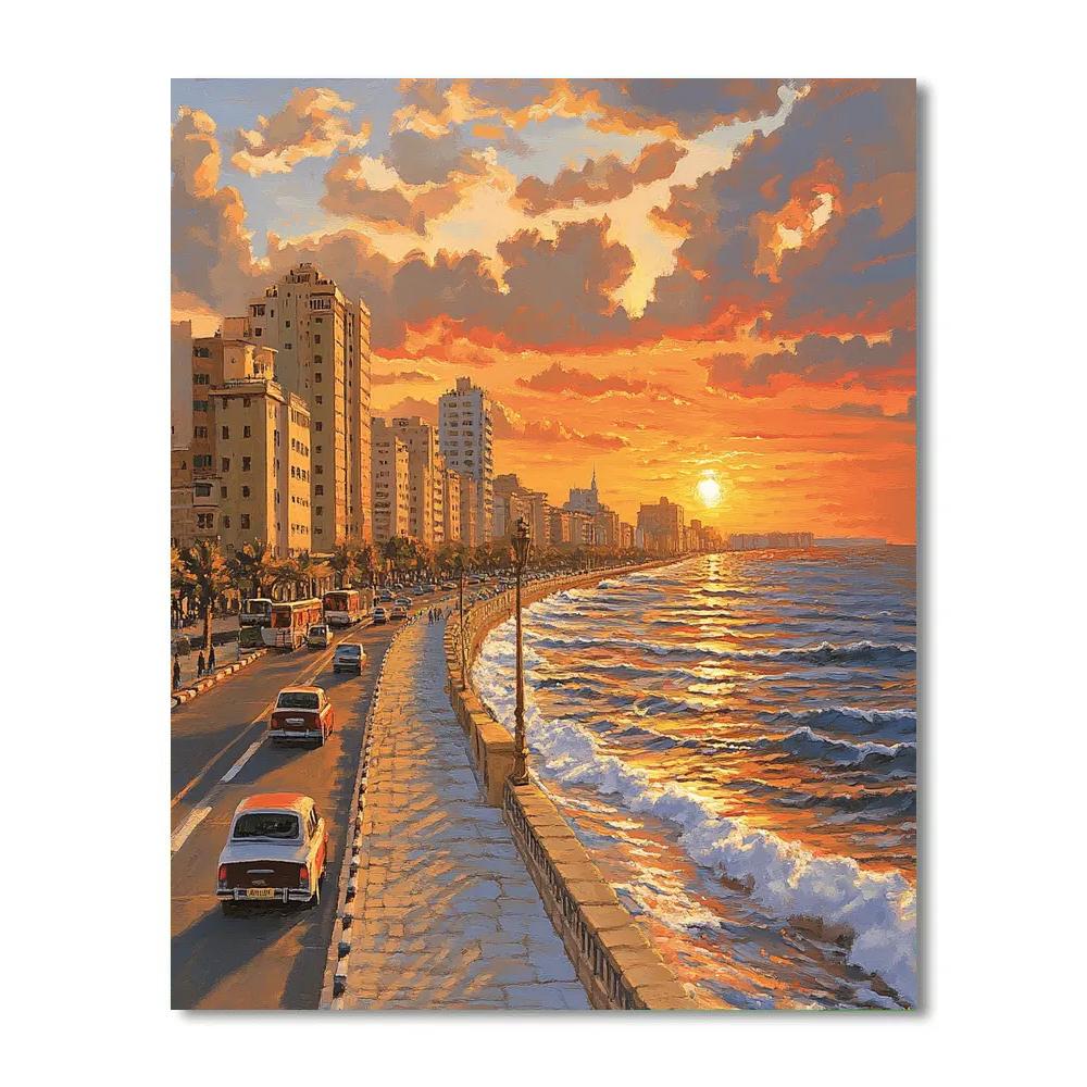 Sunset On The Corniche In Alexandria Alexandria Egypt Numbered painting kits