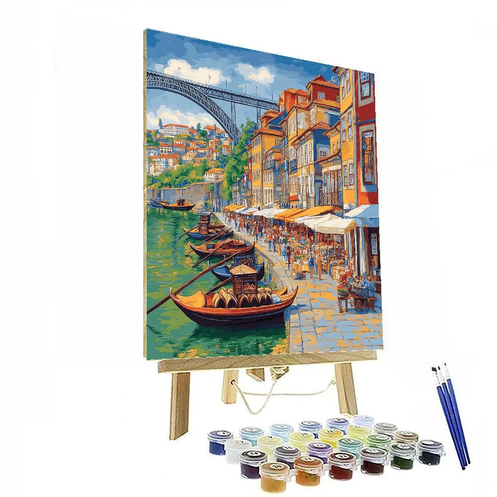 Riverside Walk Along The Douro At Ribeira Porto Portugal painting number kit