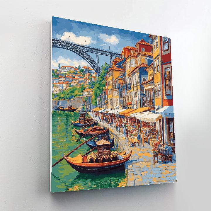 Riverside Walk Along The Douro At Ribeira Porto Portugal painting number kit