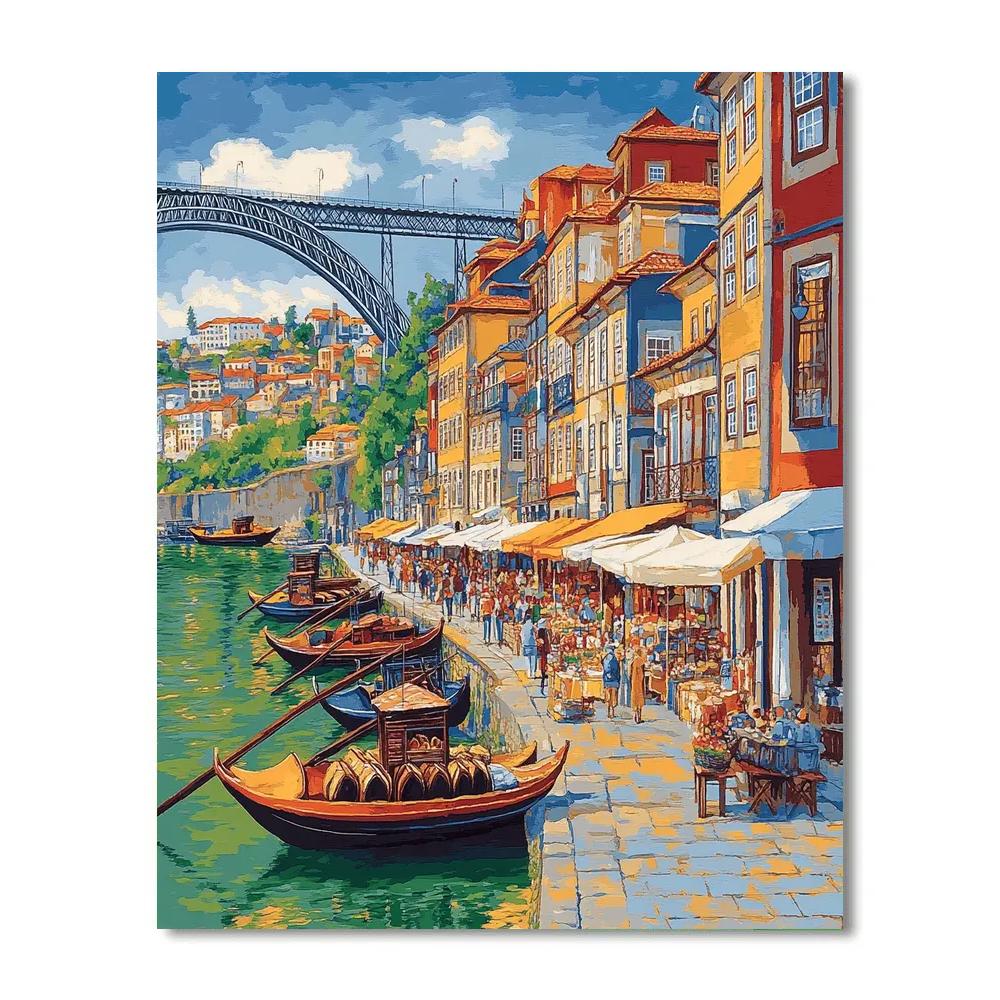 Riverside Walk Along The Douro At Ribeira Porto Portugal painting number kit