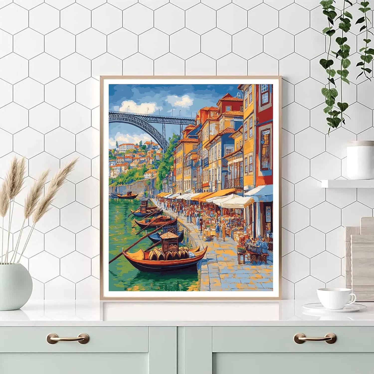 Riverside Walk Along The Douro At Ribeira Porto Portugal painting number kit