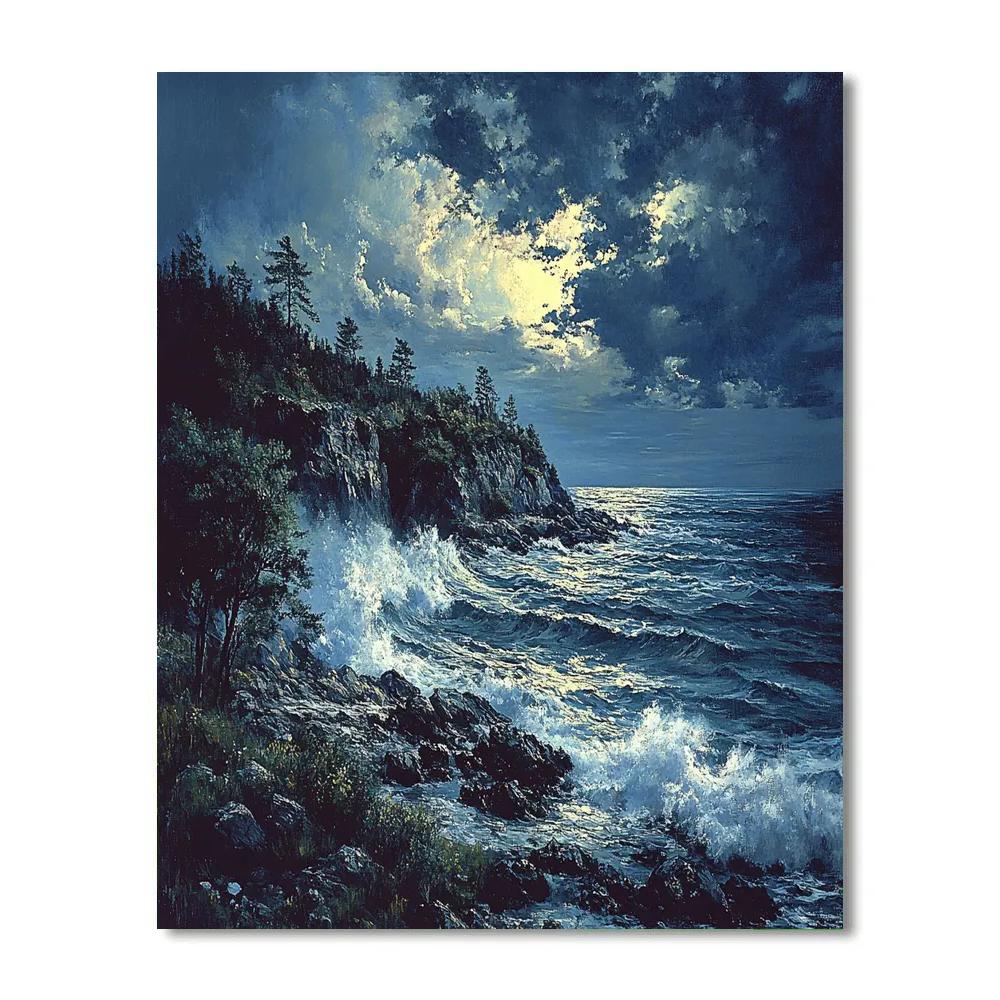Gustave Courbet Inspired Seaside Landscape paint by color