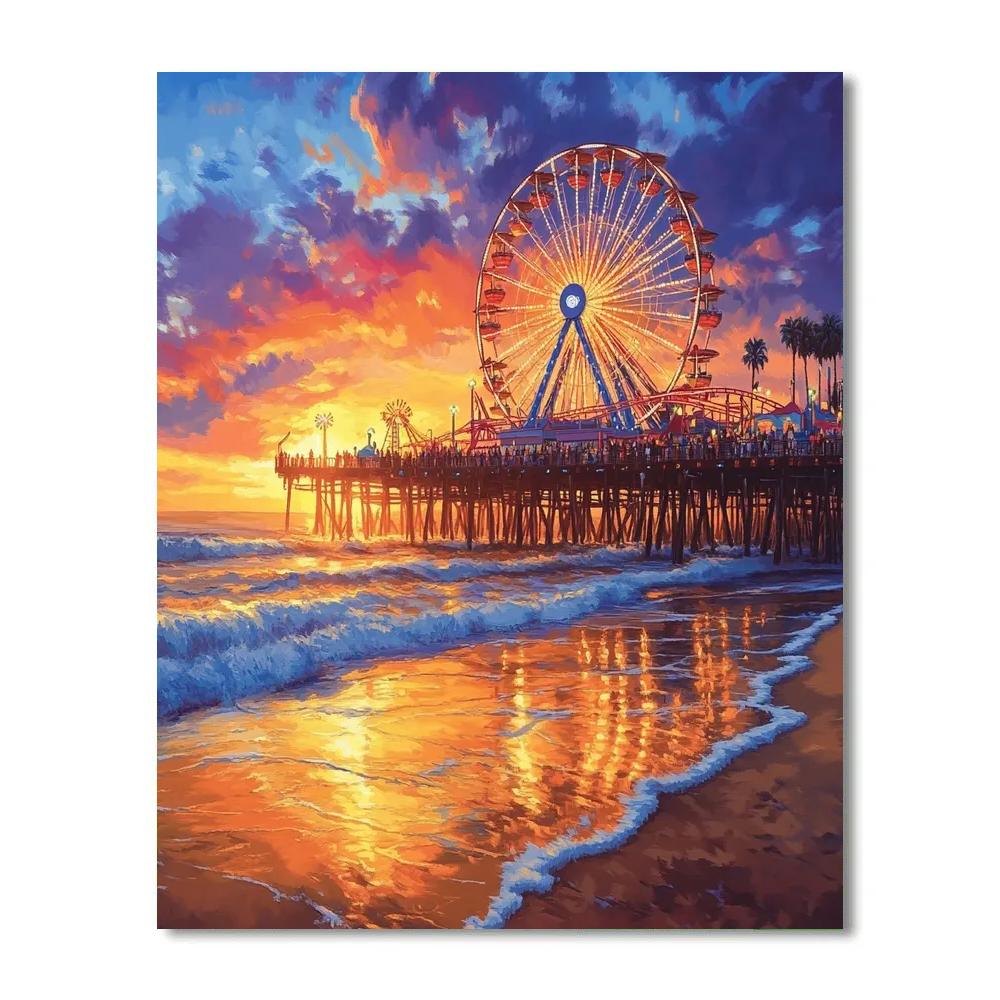 Sunset Along Santa Monica Pier Los Angeles United States paint by numbers