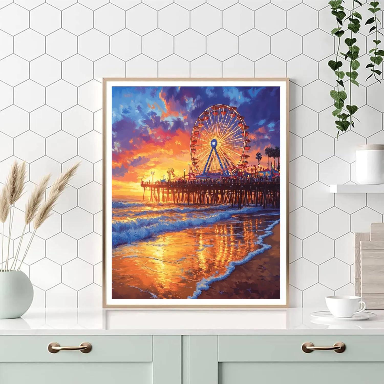Sunset Along Santa Monica Pier Los Angeles United States paint by numbers