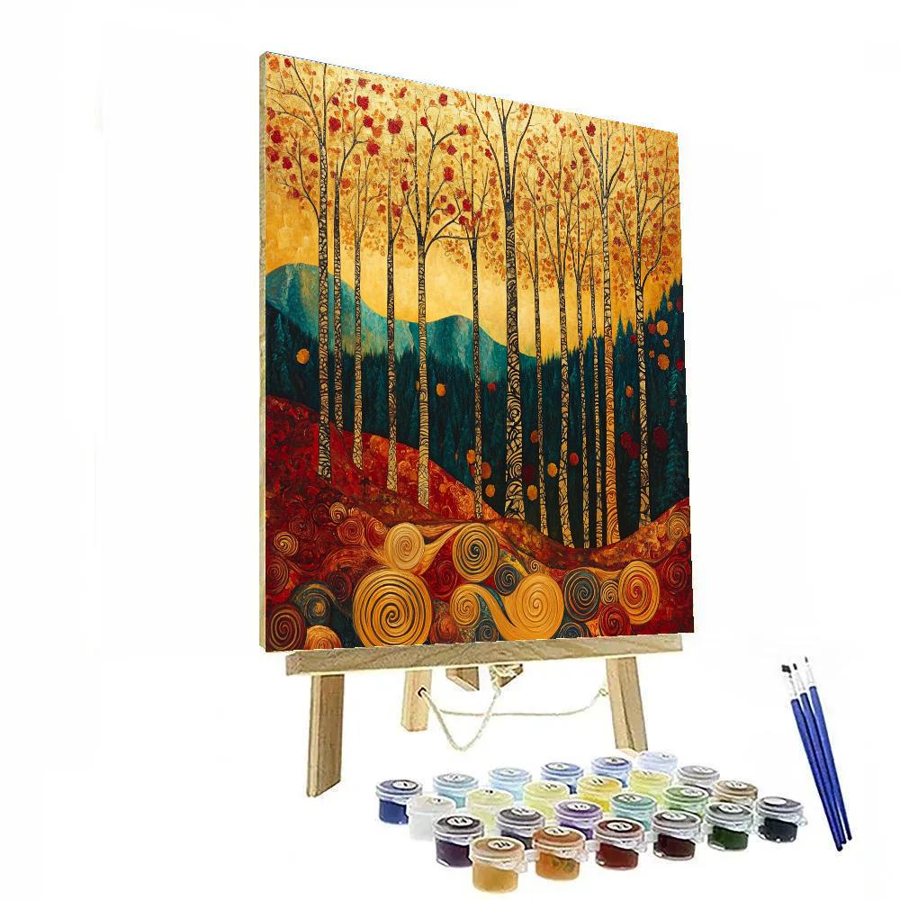 Gustav Klimt Inspired Golden Autumn Trees Paint by numbers kits