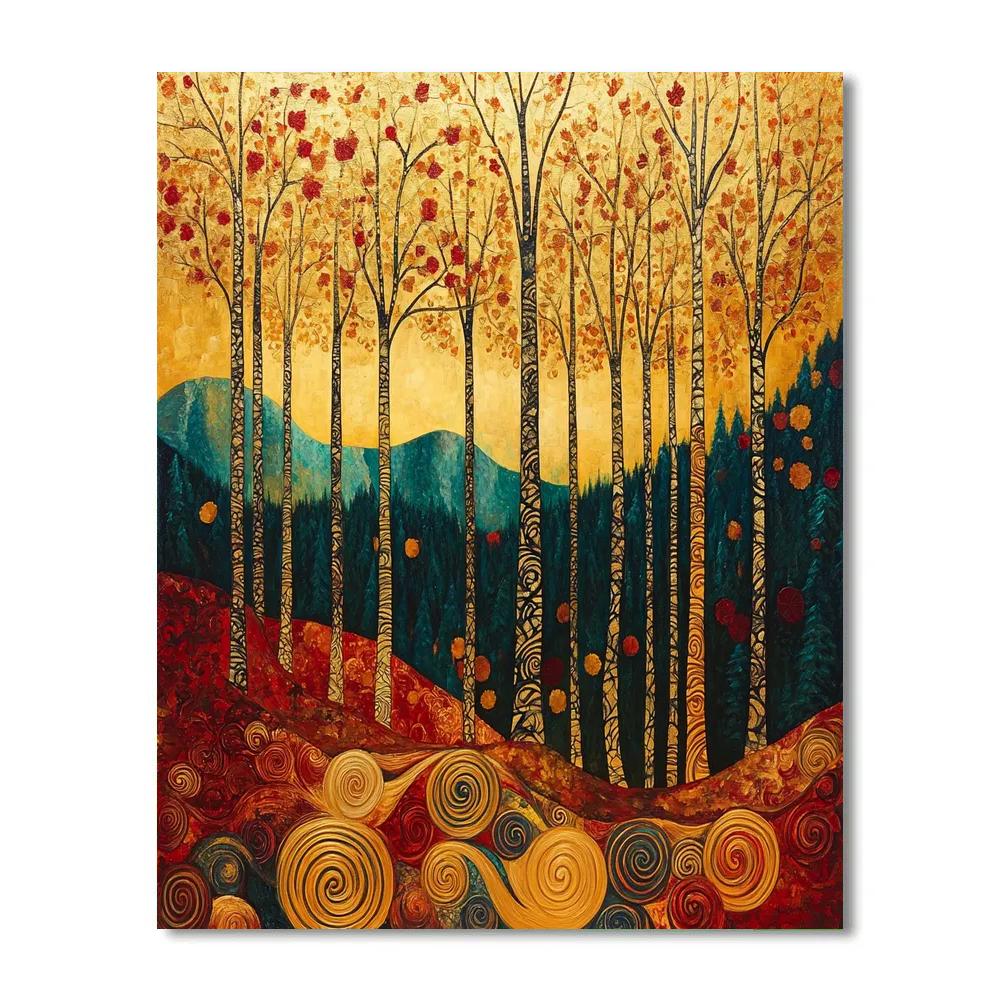 Gustav Klimt Inspired Golden Autumn Trees Paint by numbers kits