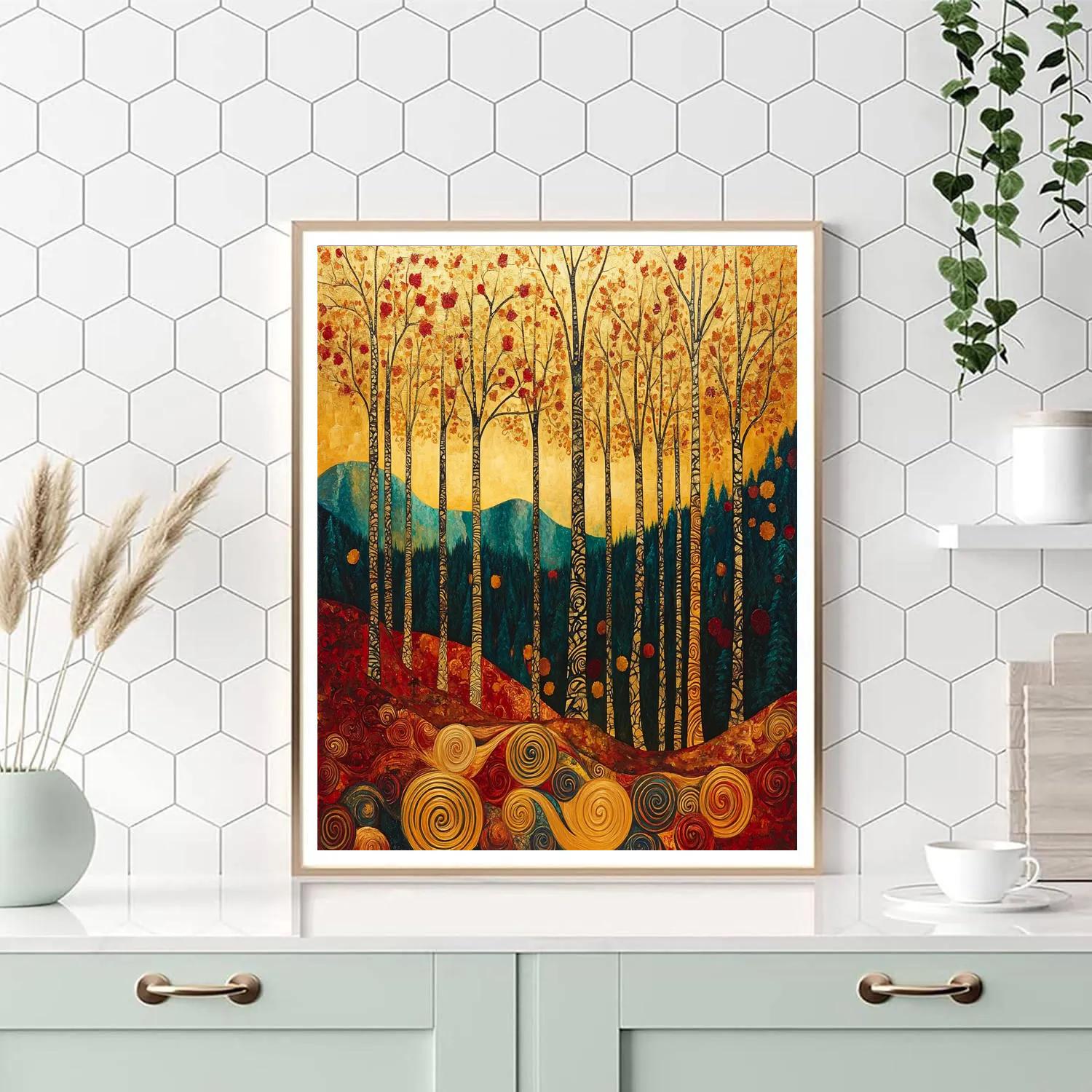 Gustav Klimt Inspired Golden Autumn Trees Paint by numbers kits