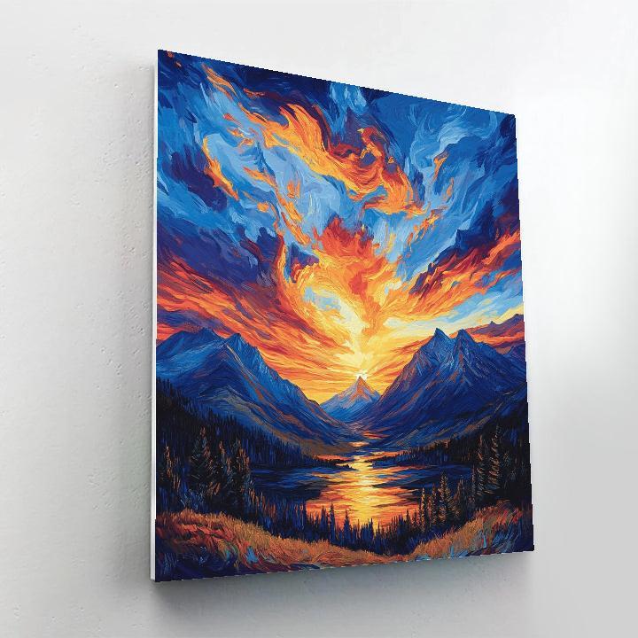 Vincent Van Gogh Inspired Mountain Sunset DIY paint by numbers