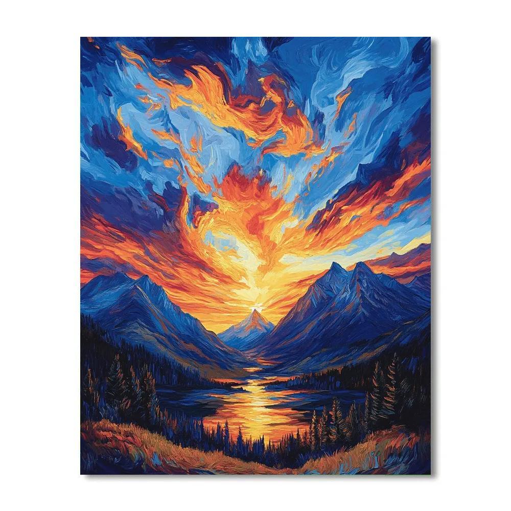 Vincent Van Gogh Inspired Mountain Sunset DIY paint by numbers