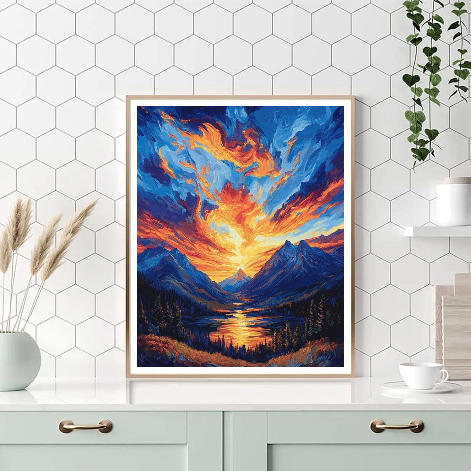 Vincent Van Gogh Inspired Mountain Sunset DIY paint by numbers