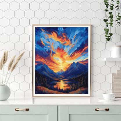 Vincent Van Gogh Inspired Mountain Sunset DIY paint by numbers