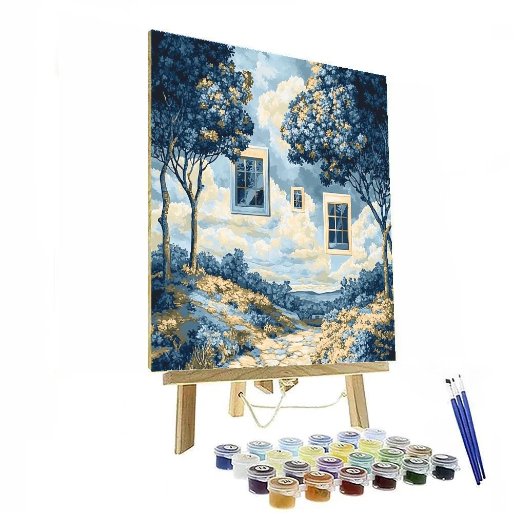 René Magritte Inspired Surreal Landscape paint by number