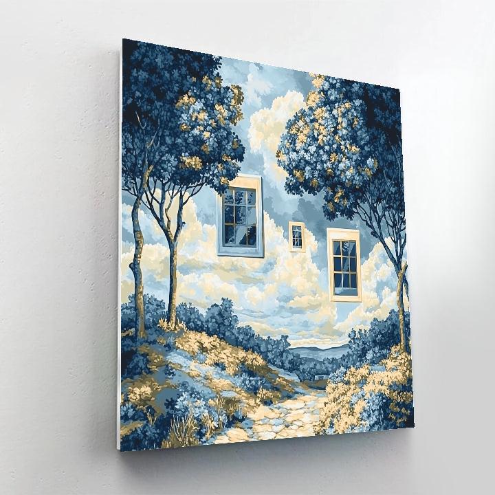 René Magritte Inspired Surreal Landscape paint by number