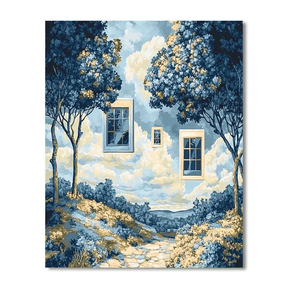 René Magritte Inspired Surreal Landscape paint by number