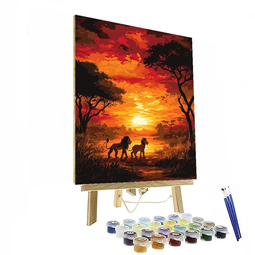 Simba And Timon’s Sunset Savannah Stroll Disney Inspired Paint by numbers art